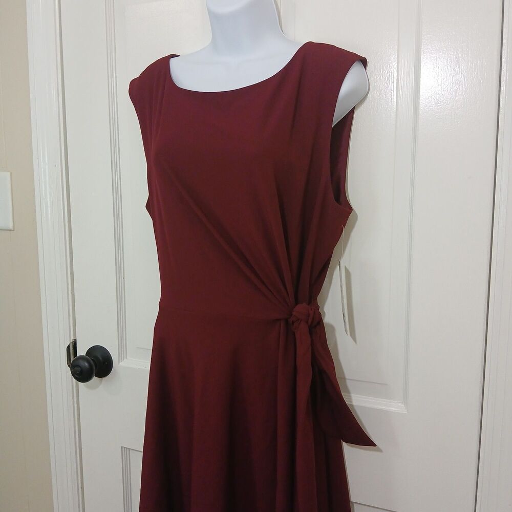 NWT Chelsea Rose Women's Size 16 Wine Burgundy Sleeveless Tie Waist A-Line Dress - Picture 6 of 16